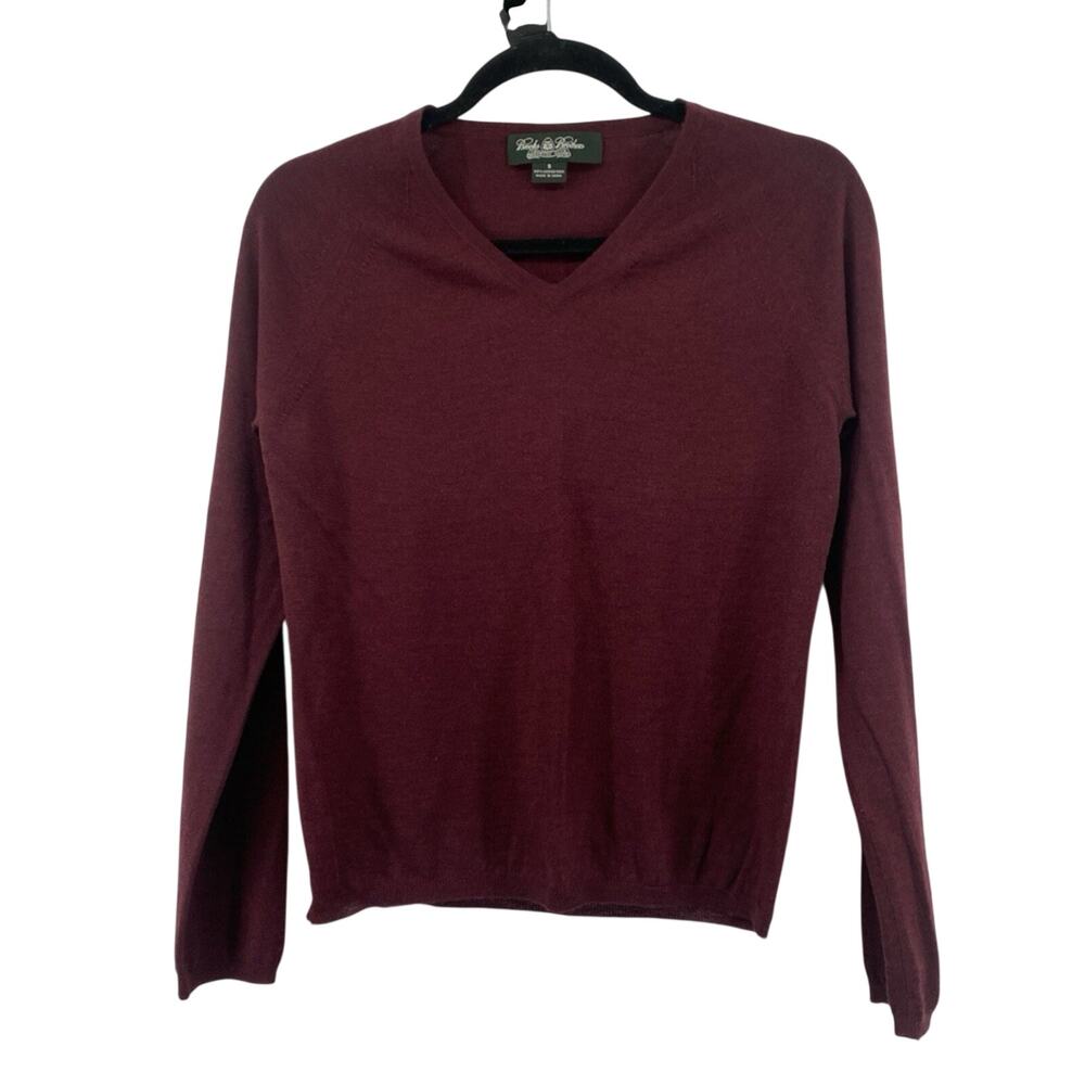 Brooks Brothers Country Club V-Neck Sweater Women Small Maroon 100% Merino Knit